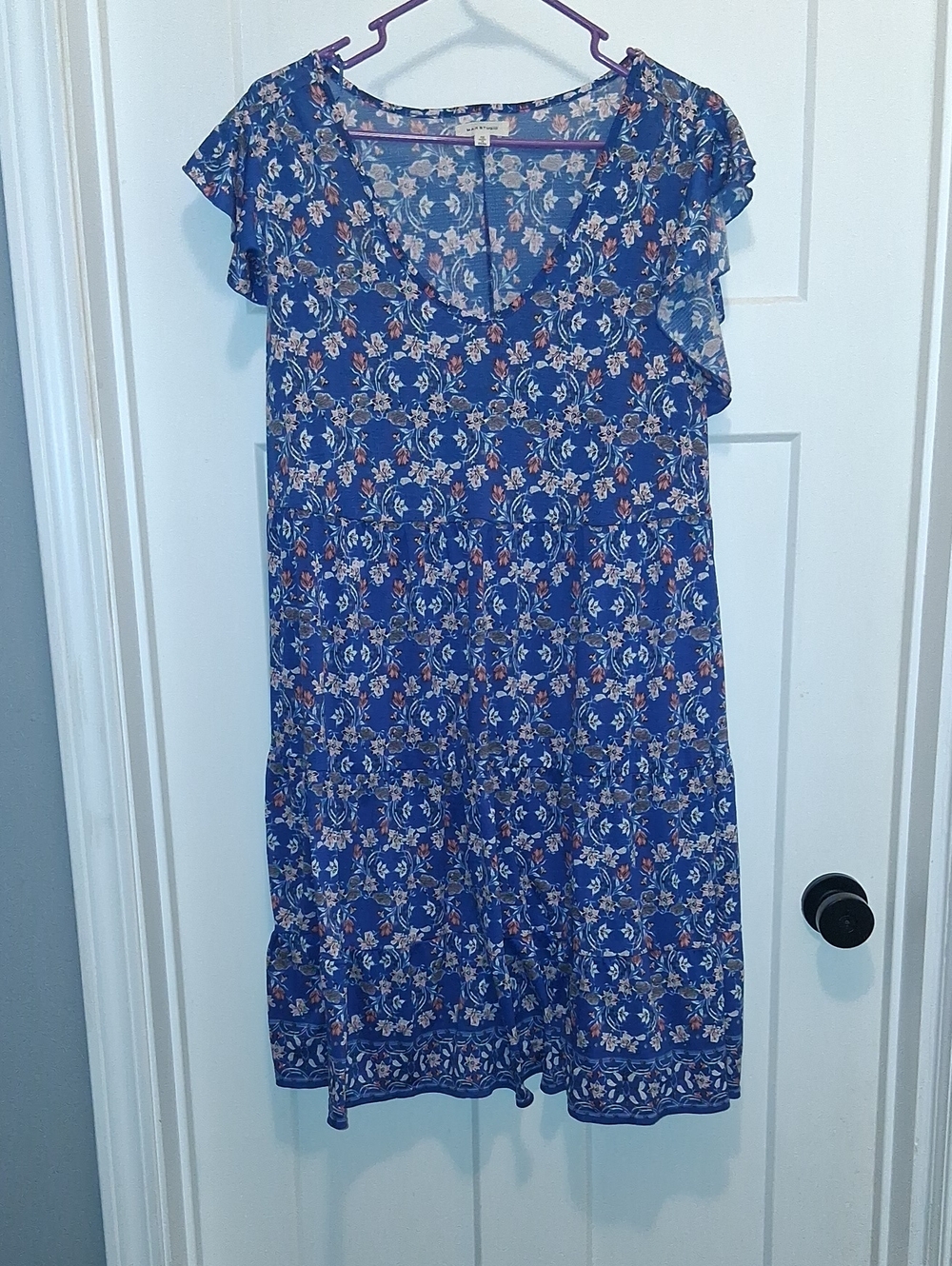 Max Studio Royal Blue Floral Tiered Midi Dress Size 1X